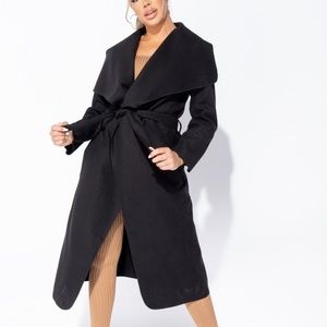 Oversized Belted Waterfall Coat Black